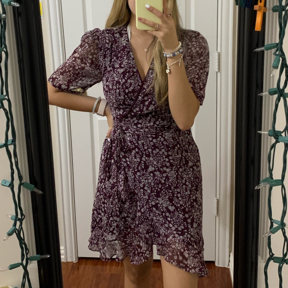 Burgundy Floral Wrap Dress